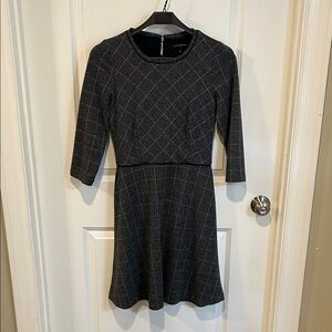 Banana Republic Black and Gray Plaid Long Sleeve Dress